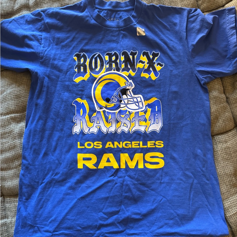 New, Authentic BORN X RAISED Los Angeles Rams T-shirt. Medium